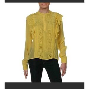 Scotch and Soda yellow embroidered eyelet lace ruffled long sleeved blouse regal